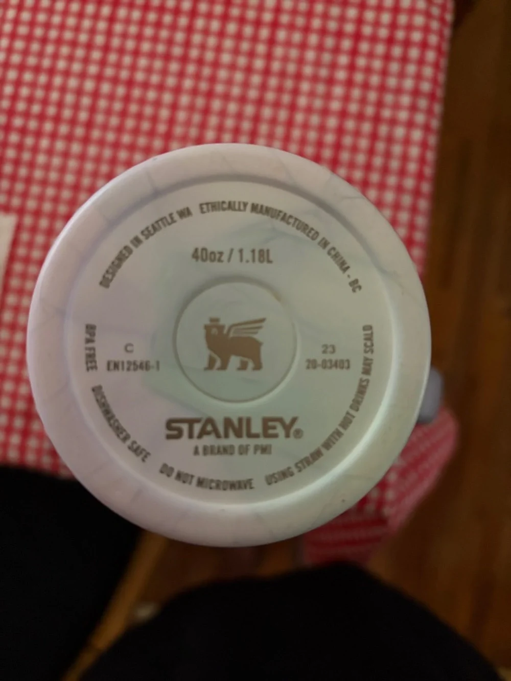 Stanley Marble White and Light Blue Travel Mug with Handle 40oz - Picture 3 of 5